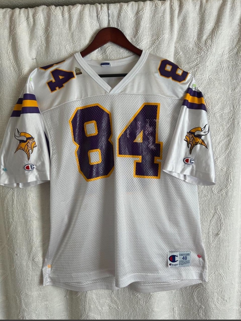 Vintage Champion White Minnesota Vikings #84 Jersey with Purple & Gold Accents